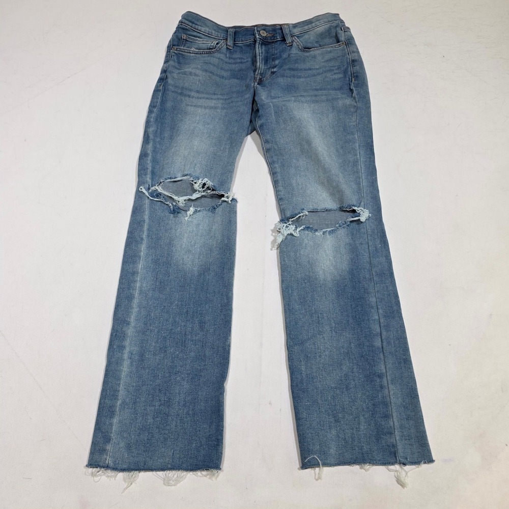 Lucky Brand Sweet Mid Rise Straight Jeans Womens 4/27 Blue Distressed Edgy